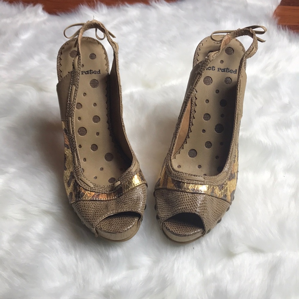 Tan Animal Print Wedged Heels